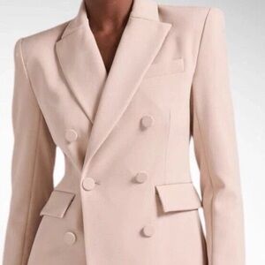 Soft Blush Tone, Chic Double-Breasted Blazer with Gold Buttons